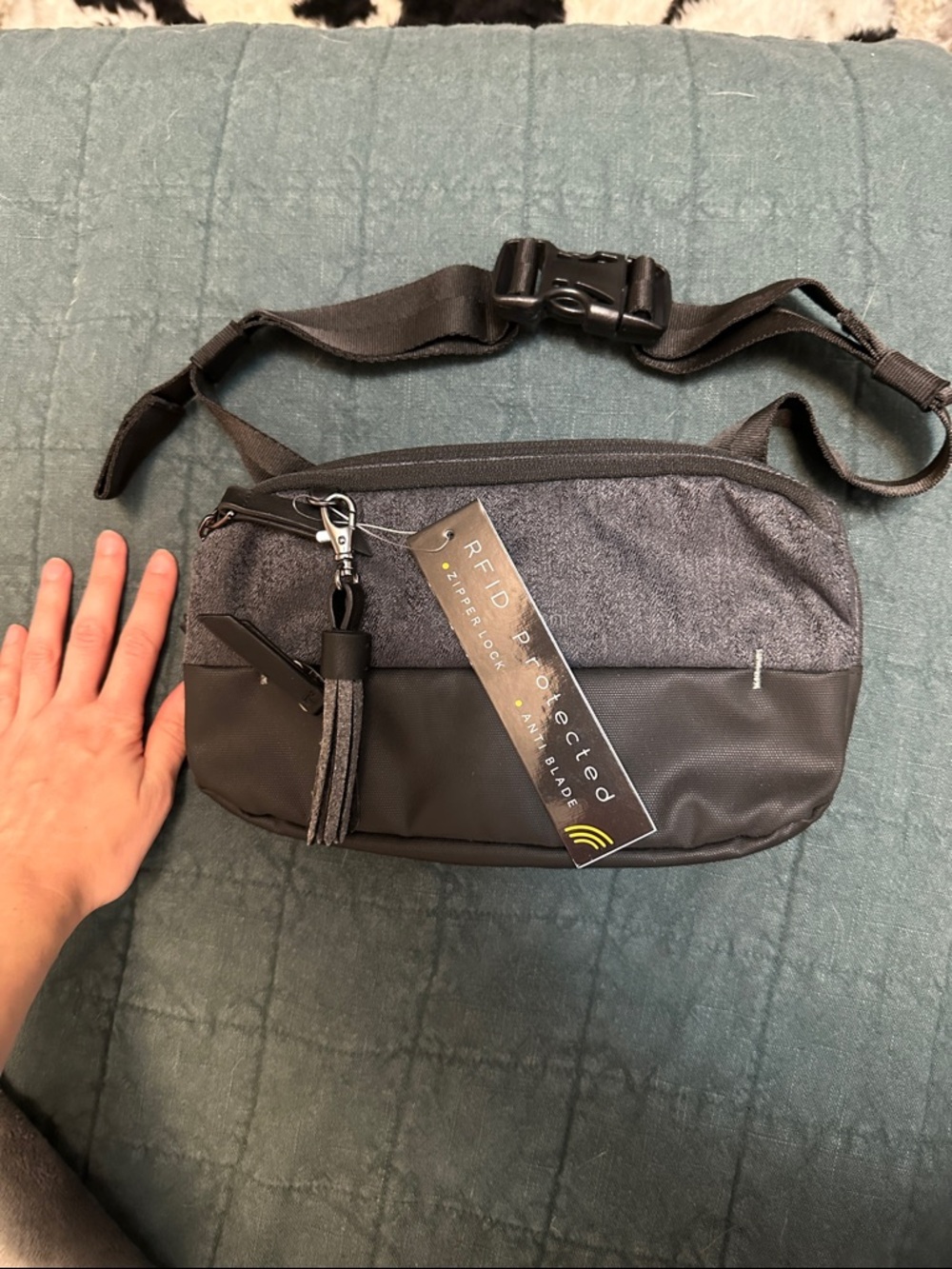 RFID Sherpani Crossbody Sling Bag - Black & Gray